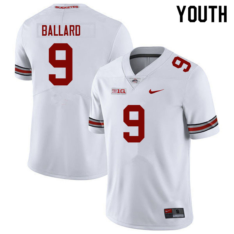Ohio State Buckeyes Jayden Ballard Youth #9 White Authentic Stitched College Football Jersey